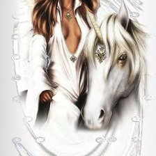 Оригинал схемы вышивки «девушка и лошадь» (№178790)