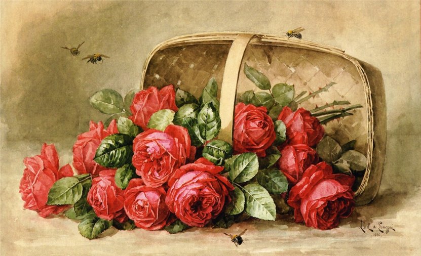 Прекрасные розы от Лонгре 4 - розы, картина, цветы, живопись, натюрморт, лонгре - оригинал