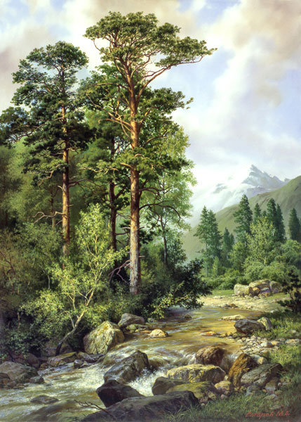 лесной ручей - живопись, природа, картина - оригинал