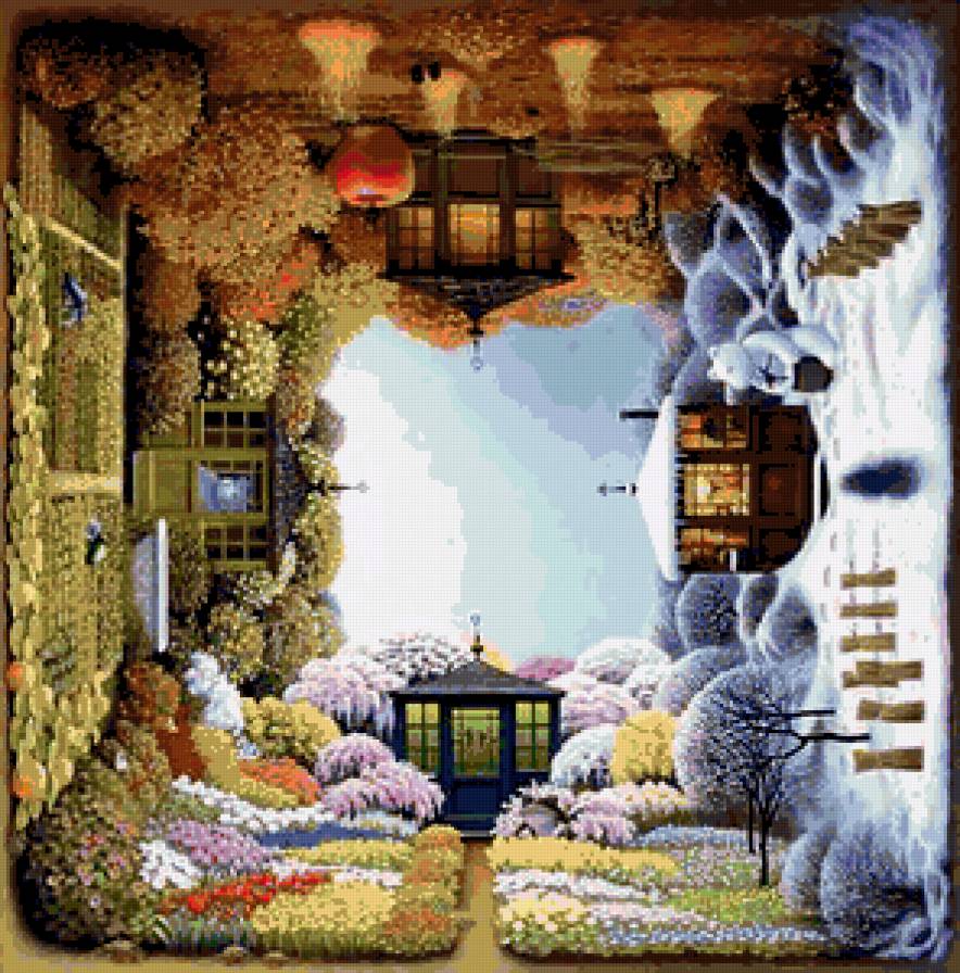 Времена года - картина, весна, зима, подушка, лето, время года, осень - предпросмотр