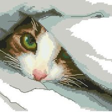 Оригинал схемы вышивки «Котенок под одеялом» (№179502)