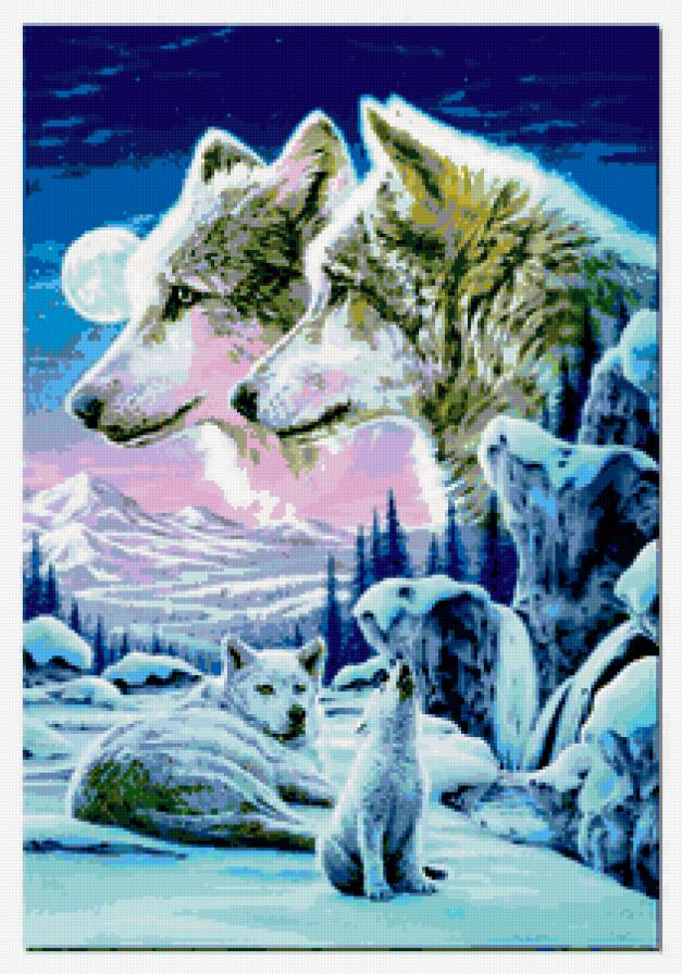 картина - природа, волк, волки, животные, зима, пейзаж - предпросмотр