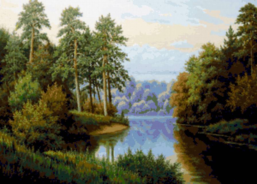 №179734 - пейзаж, лес, река, природа, картина - предпросмотр