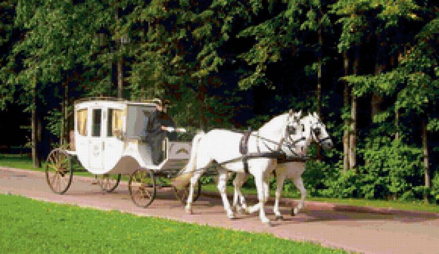 карета - кареты, упряжка, среднев, лошади, белая, экипаж, коляска, карета - предпросмотр