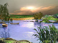 озеро - природа, вода, камыши, озеро, лодка - оригинал