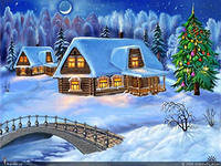 зима - мост, пейзаж, зима, елка, дерево, снег, дома, река - оригинал