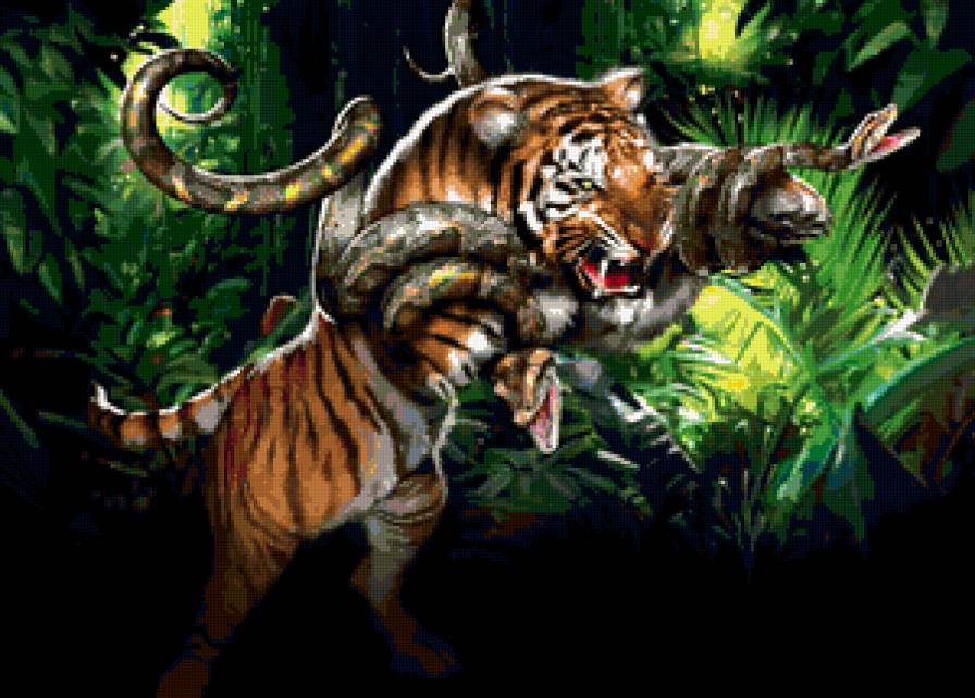 №180689 - животные, тигр, змея, природа, фентези - предпросмотр