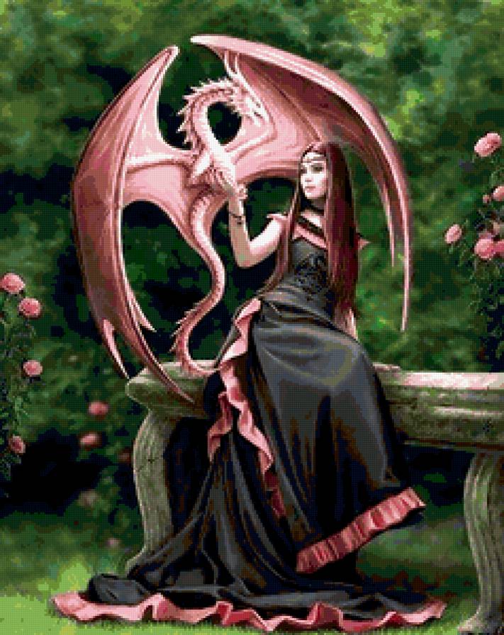 №180760 - цветы, животные, люди, миф, фэнтези, дракон, девушка - предпросмотр