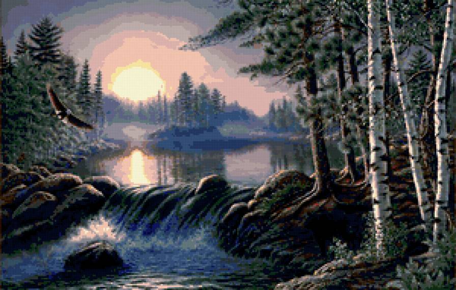 водопад - орел, водопад, деревья, пейзаж, река, рева - предпросмотр