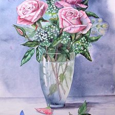 Оригинал схемы вышивки «розы в вазе» (№181034)