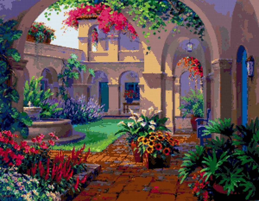 №181051 - картина, дворик, цветы - предпросмотр