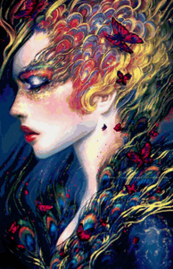 №181306 - павлин, перья, бабочка, девушка - предпросмотр