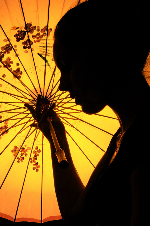 Девушка - силуэт, девушка, зонт - оригинал