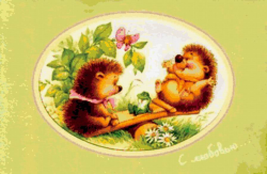 Ежики на качелях - детские, ежики - предпросмотр