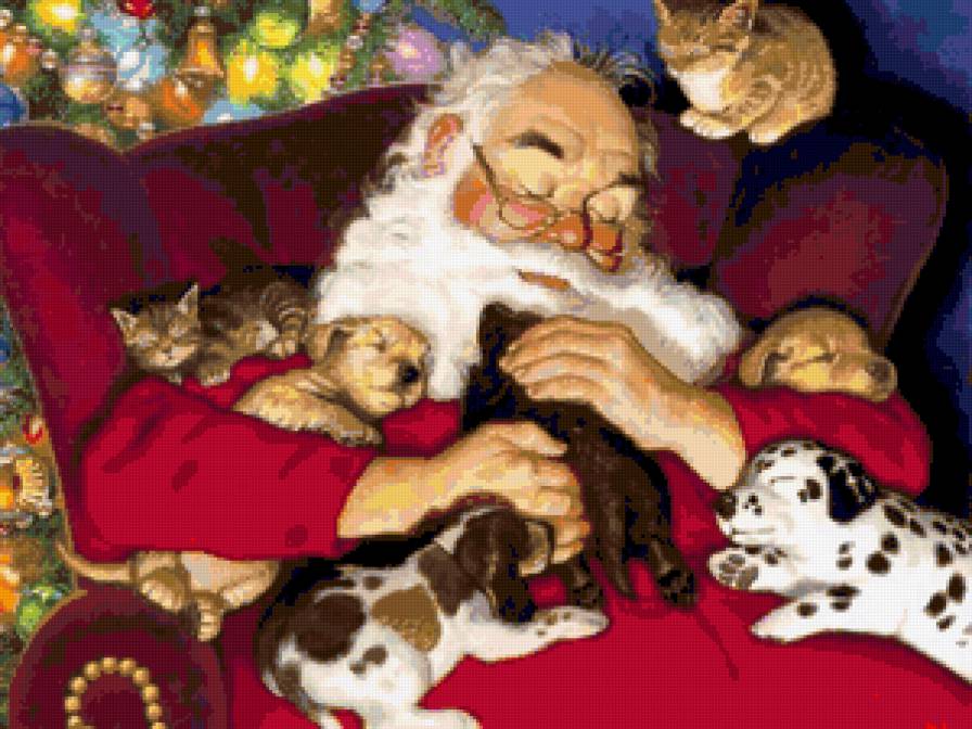 сладкий сон - новый год, котята, щенки, дед мороз, сон - предпросмотр