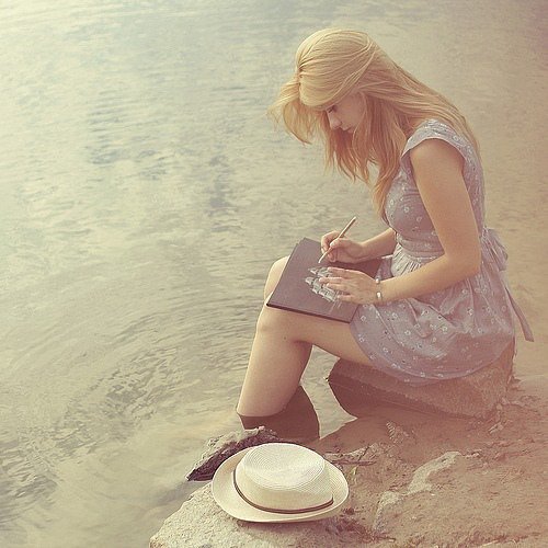 Девушка - шляпа, море, рисунок, девушка - оригинал