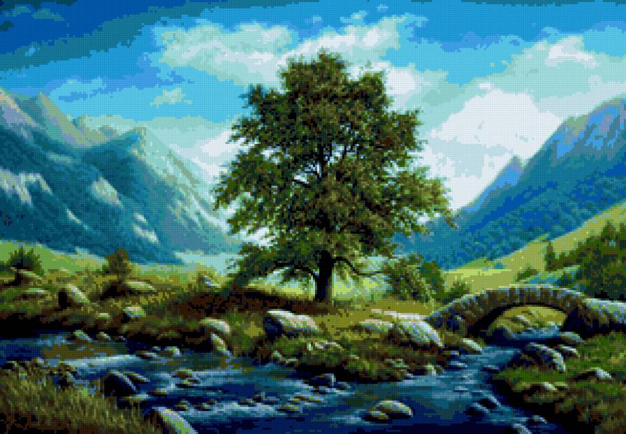 №181675 - река, природа, картина, мост, пейзаж - предпросмотр