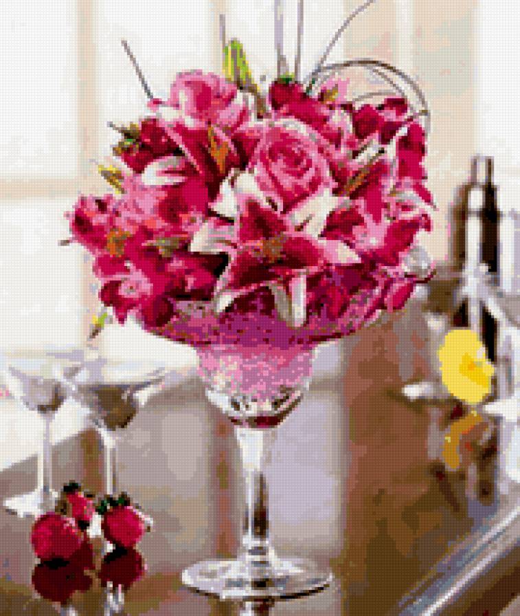 Лилии - лилии, натюрморт, фужер - предпросмотр