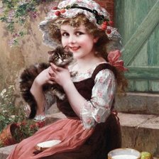 Оригинал схемы вышивки «Девочка с котенком» (№182273)