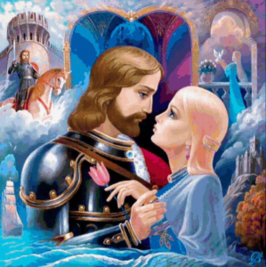 Леди и рыцарь (В. Суворов) - любовь, фентази, пара, иллюстрация, красота, картина - предпросмотр
