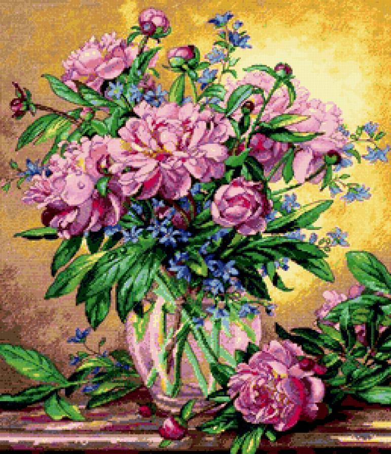 56746 - цветы, ваза, пион, букет - предпросмотр