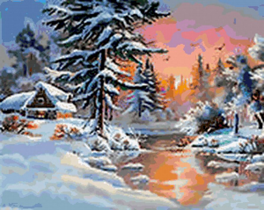 Зимний рассвет - зима рассвет дом - предпросмотр