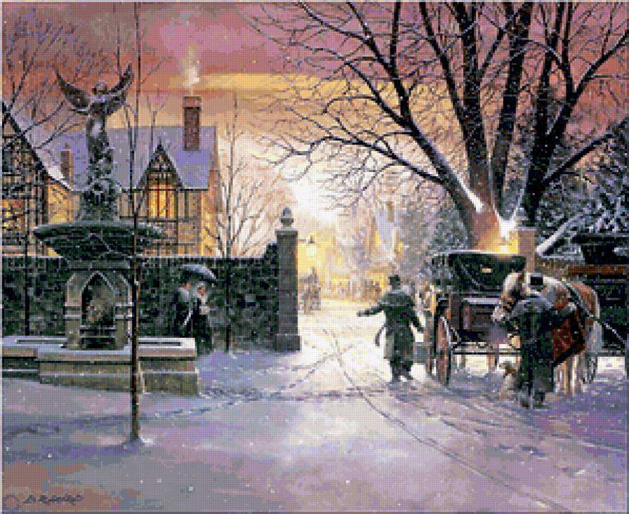 зимний вечер - зима, пейзаж, снег - предпросмотр