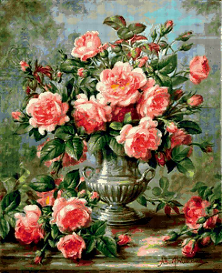 Розовый букет - букет, картина, цветы - предпросмотр