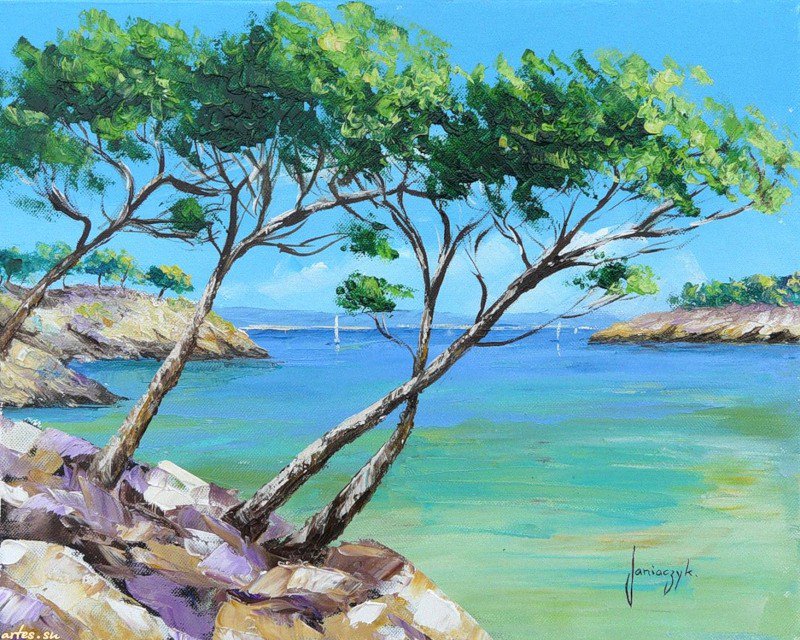 Приморский пейзаж - приморские пейзажи, лето, картина - оригинал