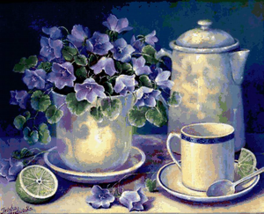 Натюрморт с колокольчиками - цветы, натюрморт, букет, картина - предпросмотр