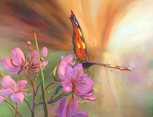 Бабочка и цветок - картина, бабочки, цветы - оригинал