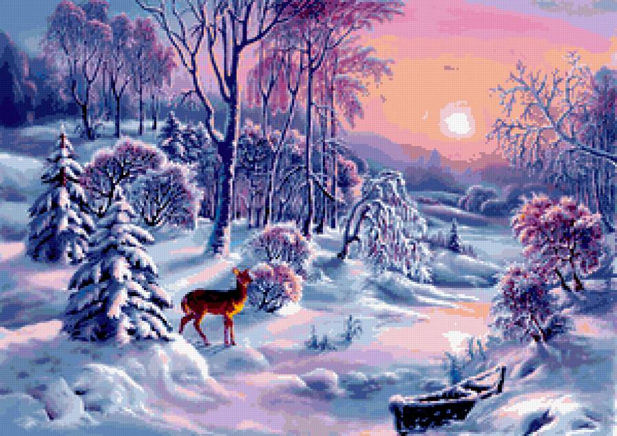 В зимнем лесу - зима, пейзаж, картина, природа - предпросмотр