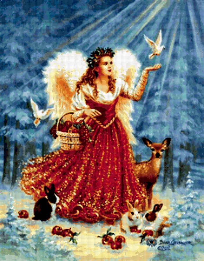 №183383 - звери, ангел, зима, рождество - предпросмотр