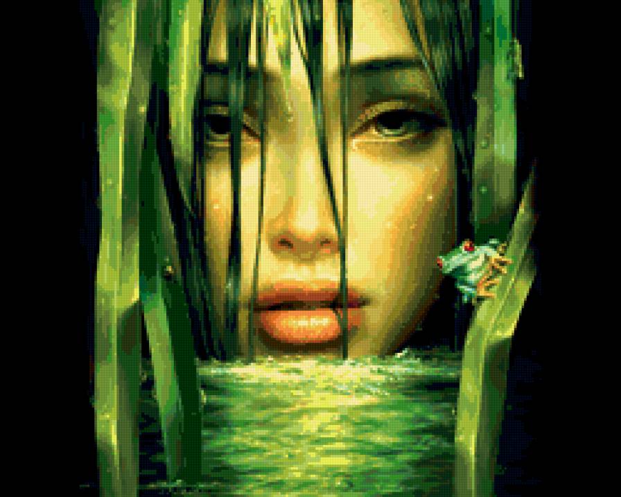 №183425 - пруд, лягушка, девушка, трава - предпросмотр