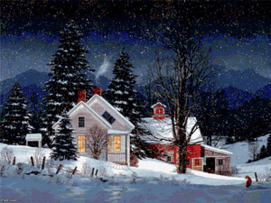 №183515 - зима, ночь, снег, дом - предпросмотр