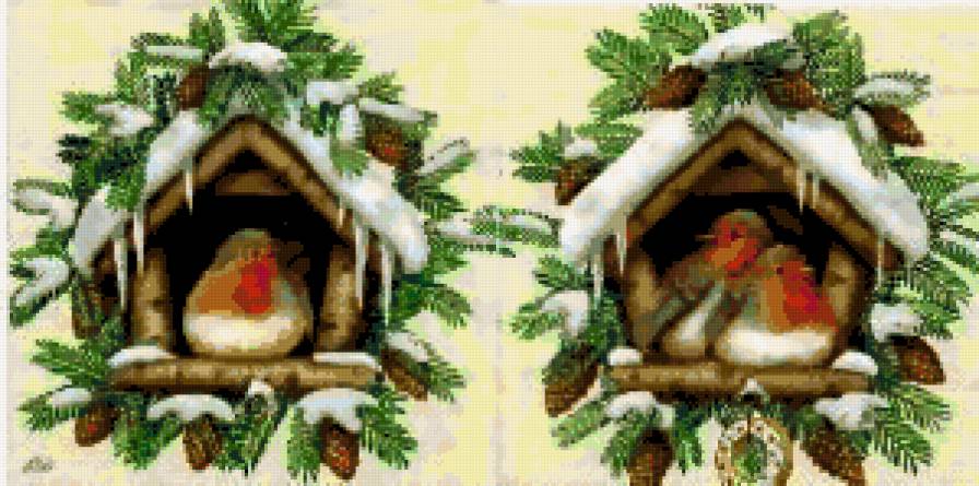 Птичьи гнездышки - зима, снег, ель, елка, птенчики, шишки, природа, птички, гнездо - предпросмотр