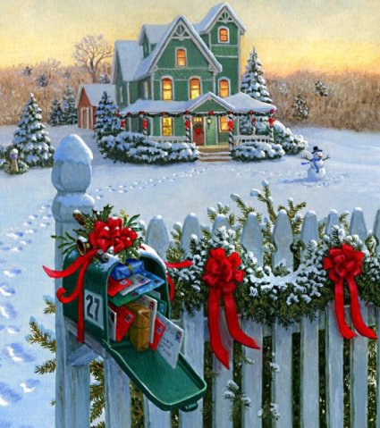 №183588 - письмо, дом, зима, снег, елка, снеговик - оригинал