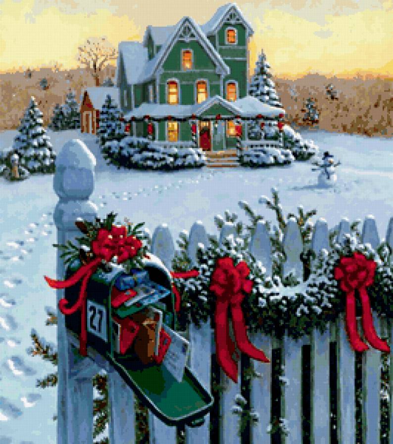 №183588 - елка, письмо, снеговик, дом, снег, зима - предпросмотр