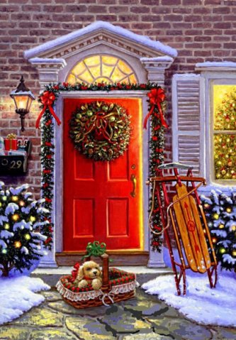 №183590 - зима, санки, снег, собака, дом - оригинал