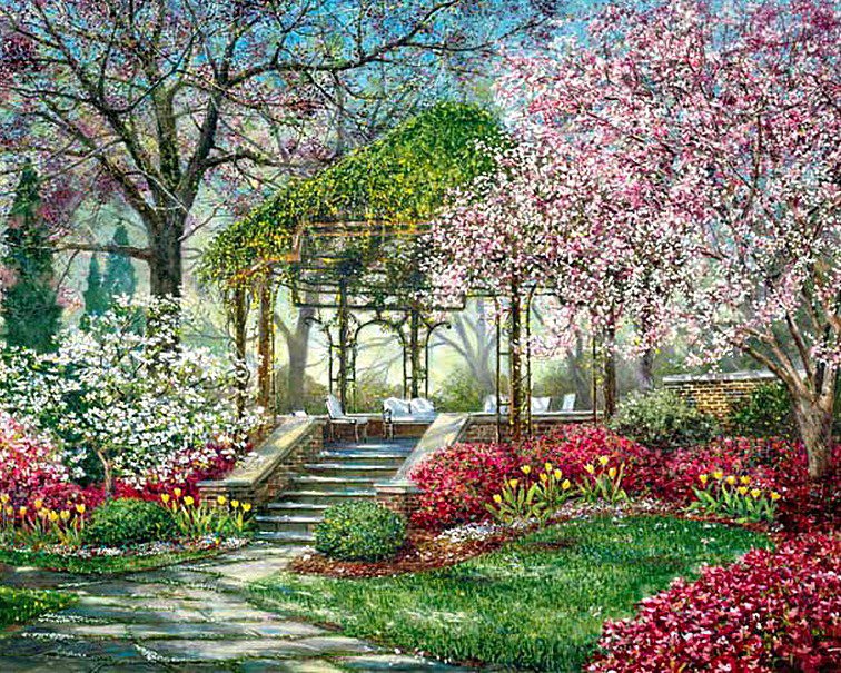 весенний сад - картина, весна, природа - оригинал