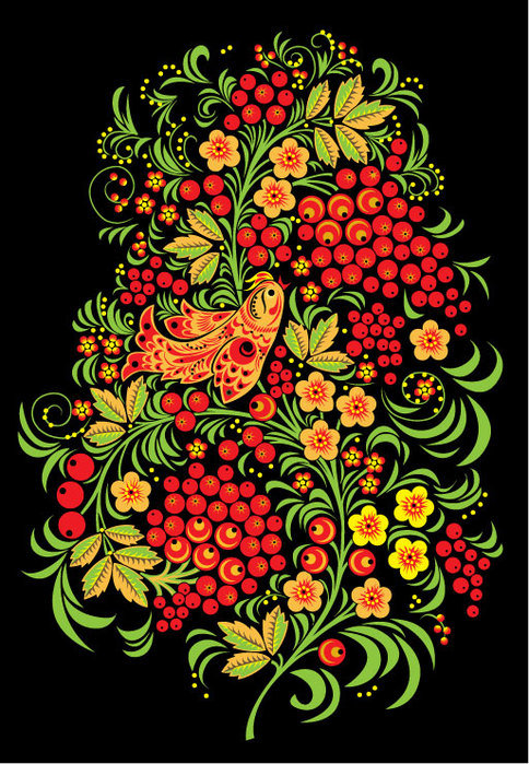 Рябина - промыслы, узоры, русские, жостово - оригинал