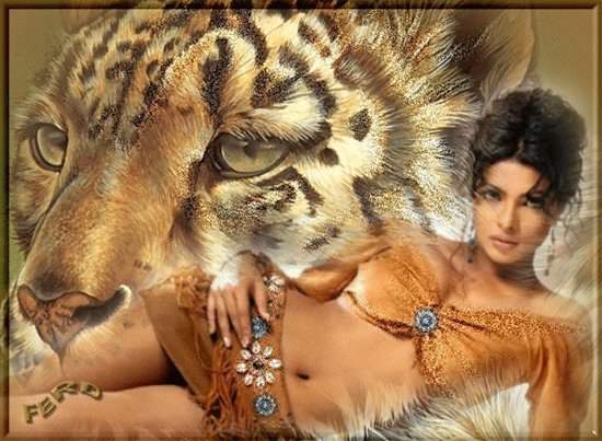 девушка и барс - девушка, барс, животные - оригинал