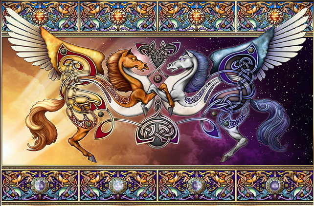 Кони Луна-Солнце - орнамент, кельтские, лошадь - оригинал