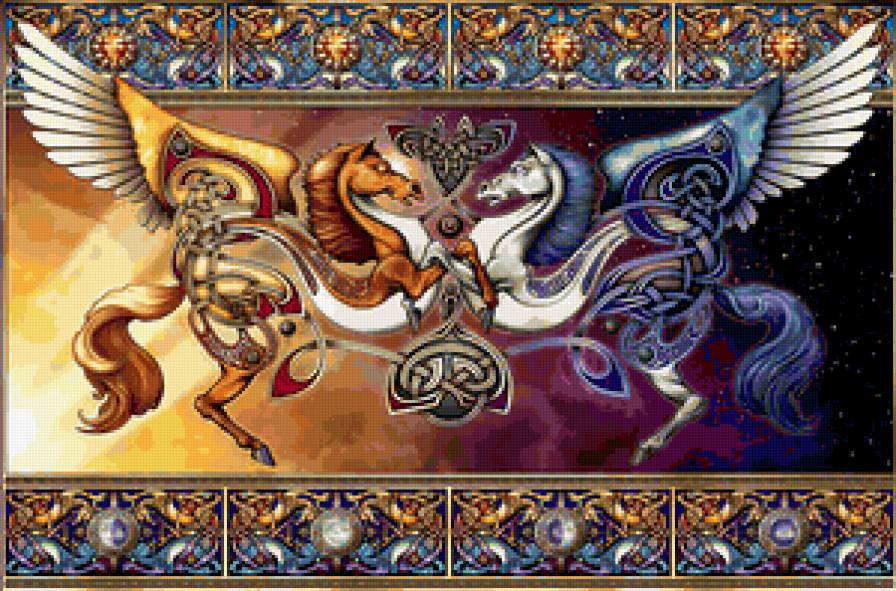 Кони Луна-Солнце - лошадь, кельтские, орнамент - предпросмотр