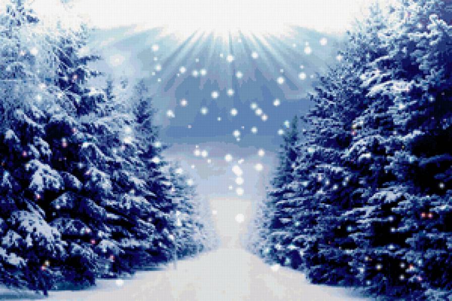 зимняя ночь - картина, ночь, луна, лес, природа, зима - предпросмотр