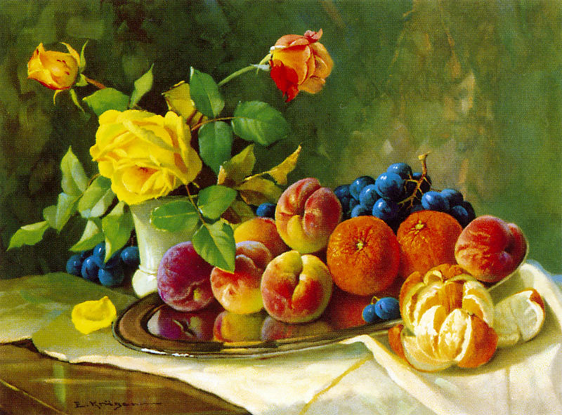 Натюрморт с фруктами - цветы, фрукты, картина, натюрморт - оригинал