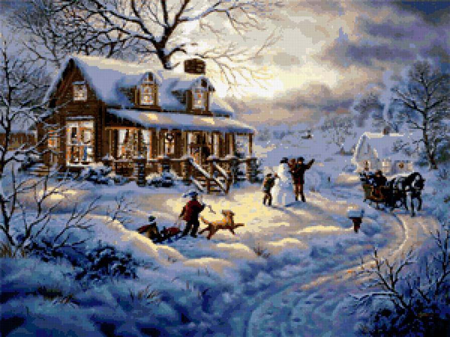 Зимние забавы - картина, зима - предпросмотр