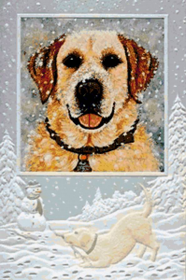 Снежный пёс - снег, собаки, снеговик, собака, собачка, открытка, зима - предпросмотр