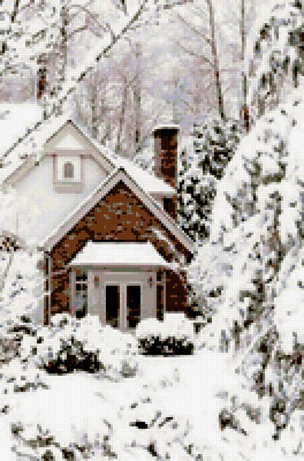 зима - природа, снег, зима, дом - предпросмотр
