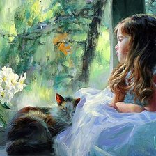 Схема вышивки «девочка и кошка»